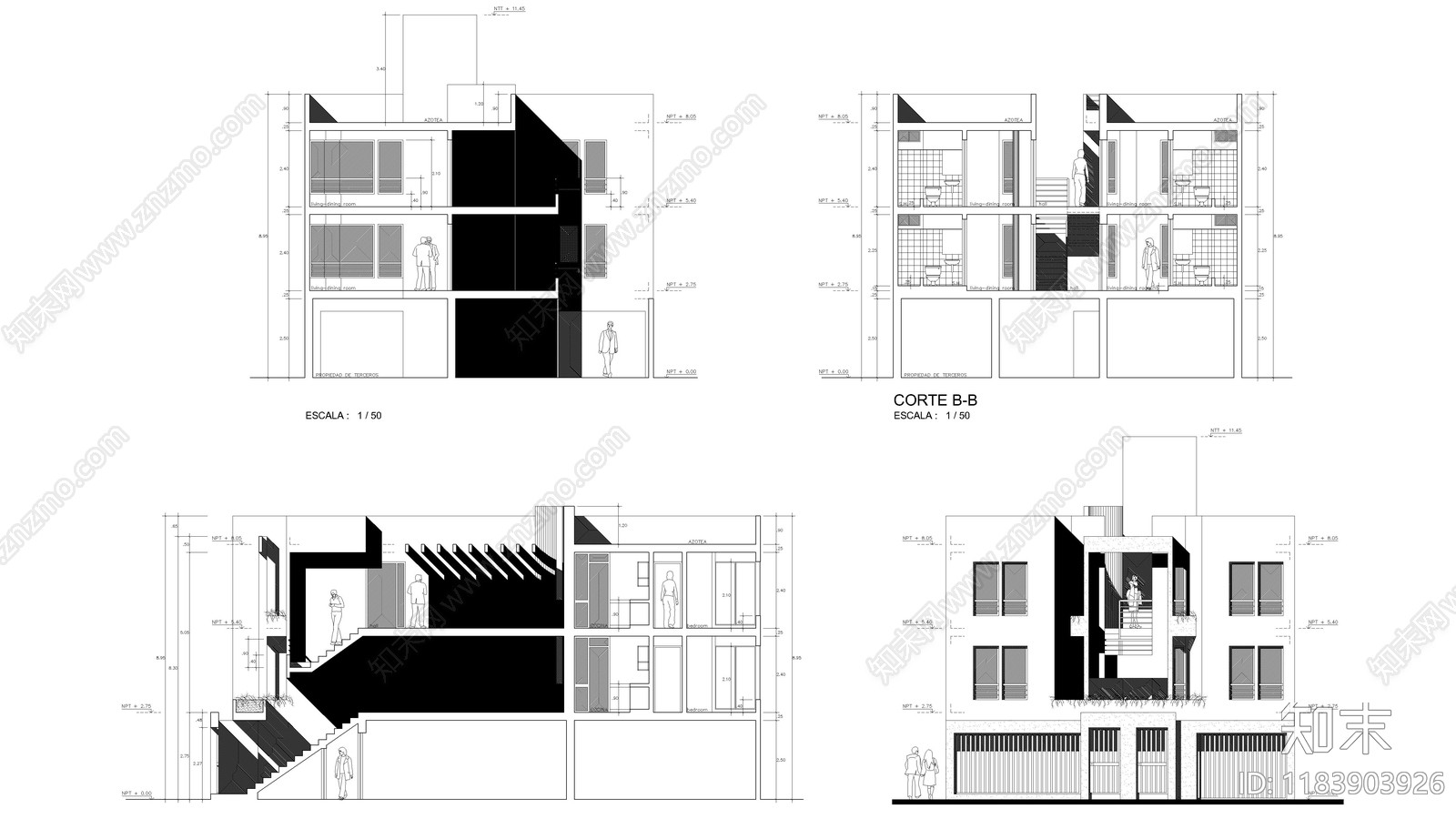 现代别墅建筑施工图下载【ID:1183903926】
