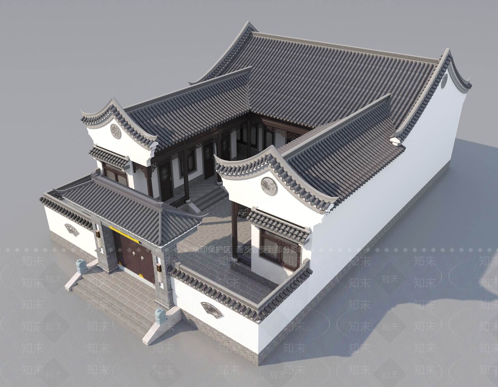 中式新中式四合院3D模型下载【ID:1183904021】