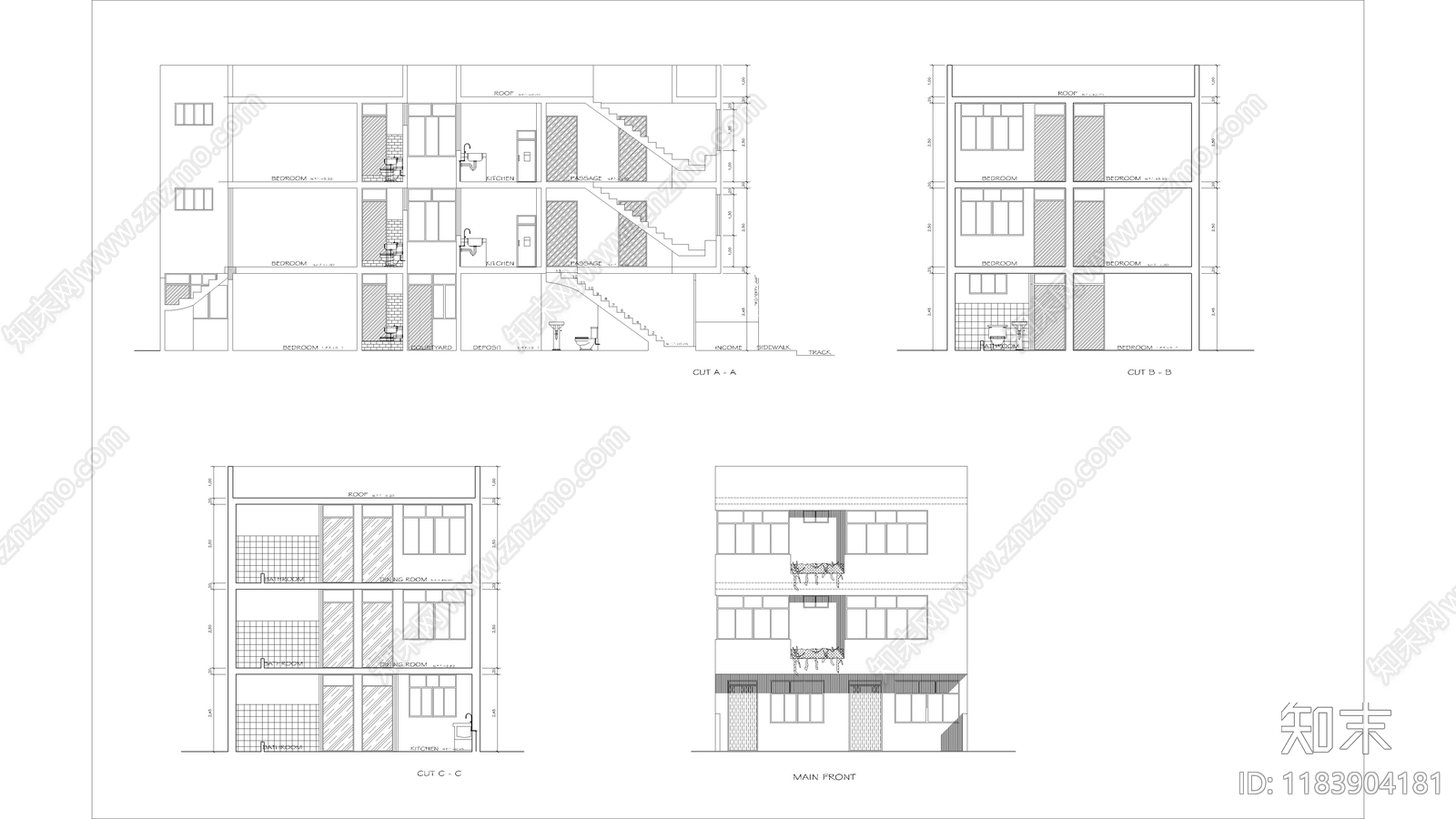 现代住宅楼建筑cad施工图下载【ID:1183904181】