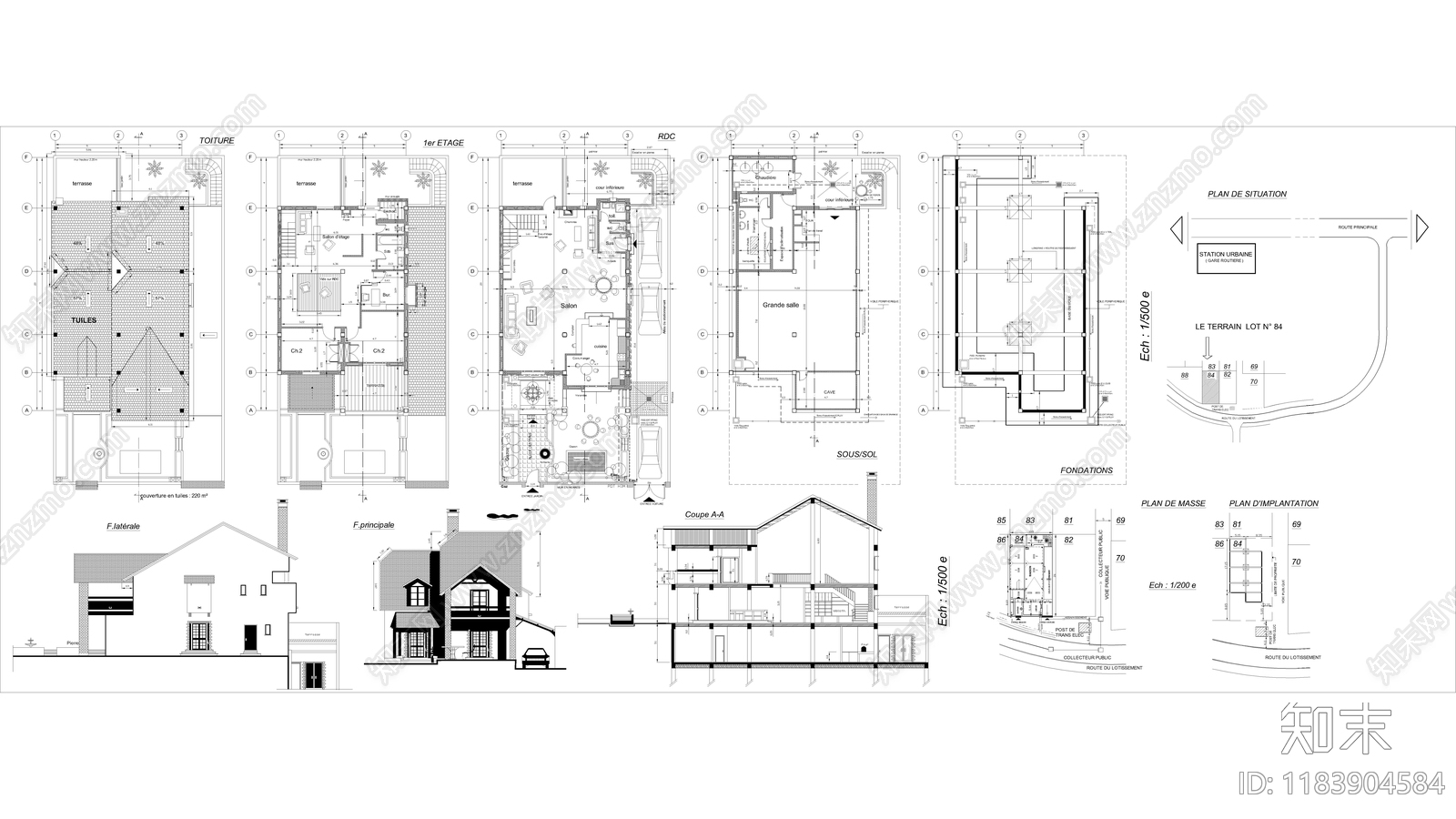 现代别墅建筑施工图下载【ID:1183904584】