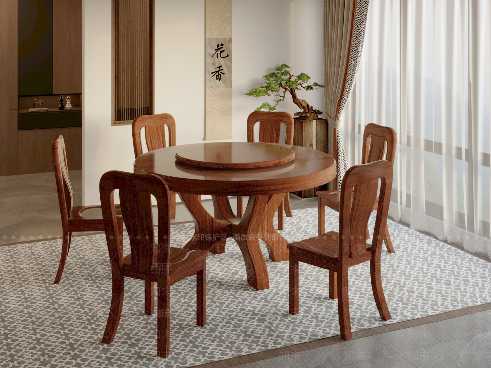新中式中式餐桌椅SU模型下载【ID:1183905652】