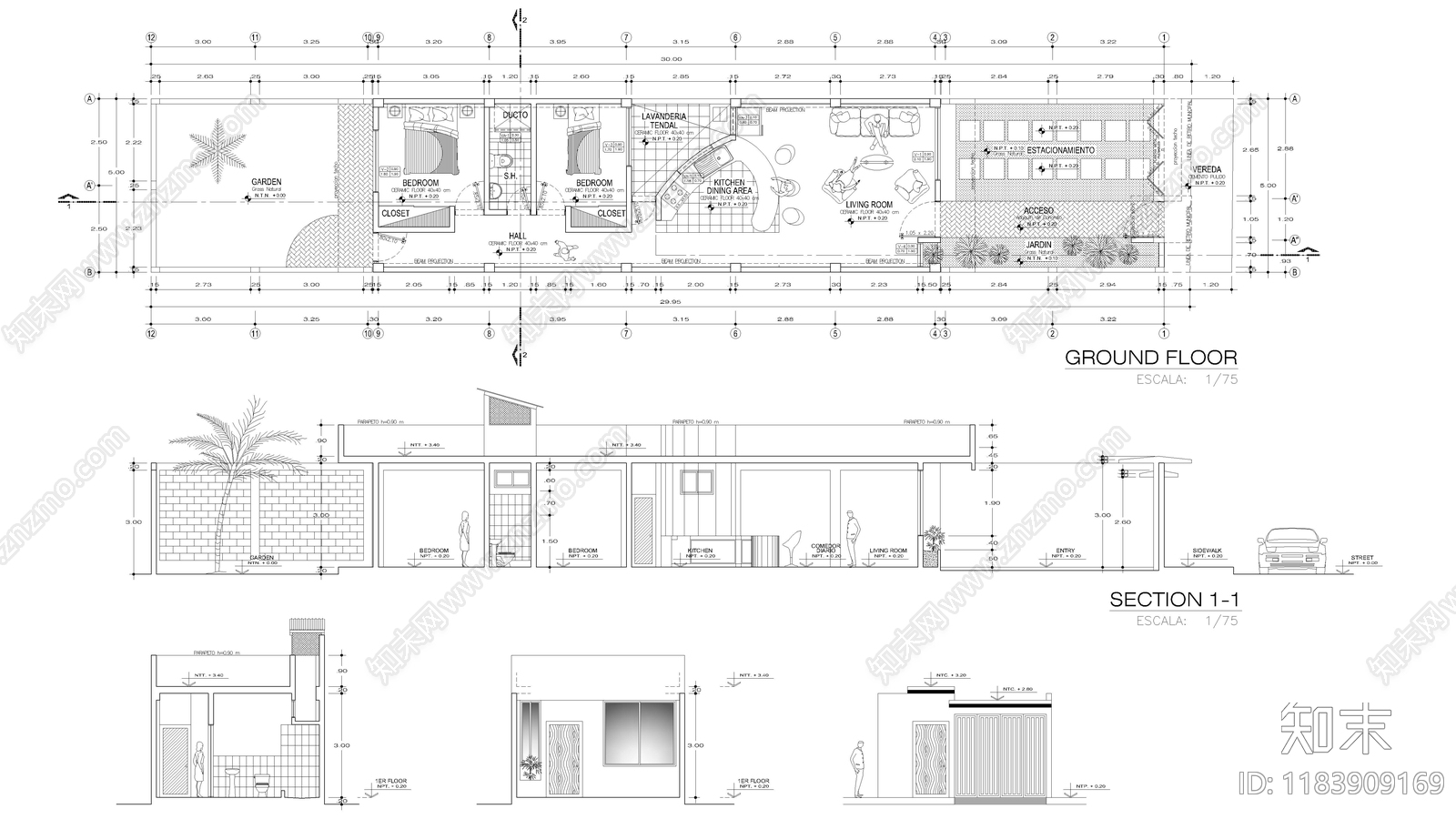现代别墅建筑施工图下载【ID:1183909169】