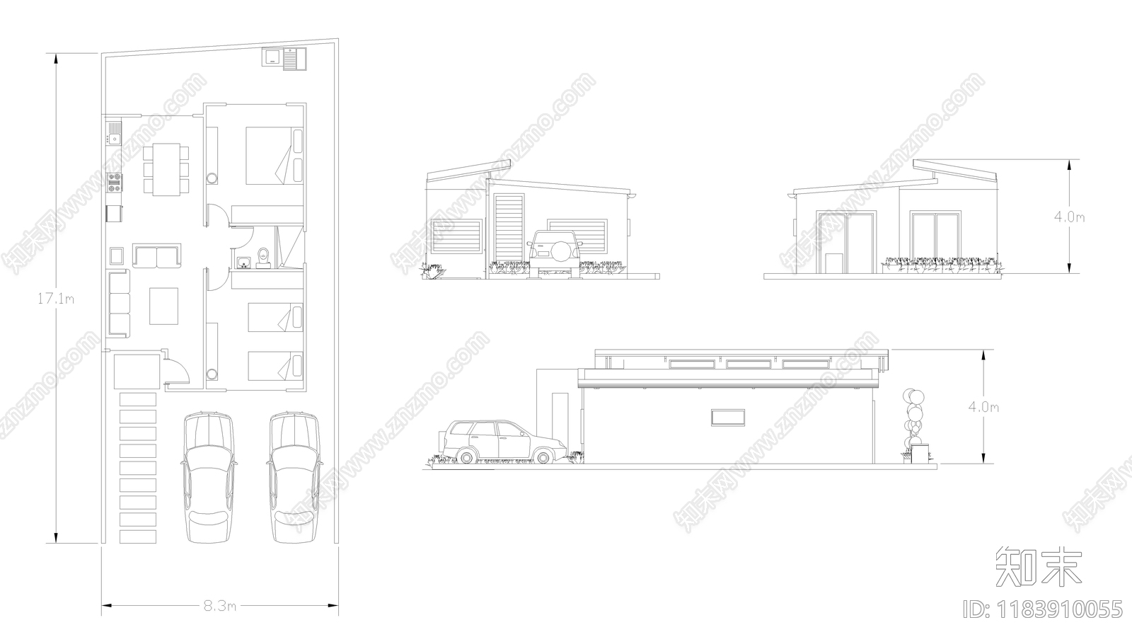 现代别墅建筑施工图下载【ID:1183910055】