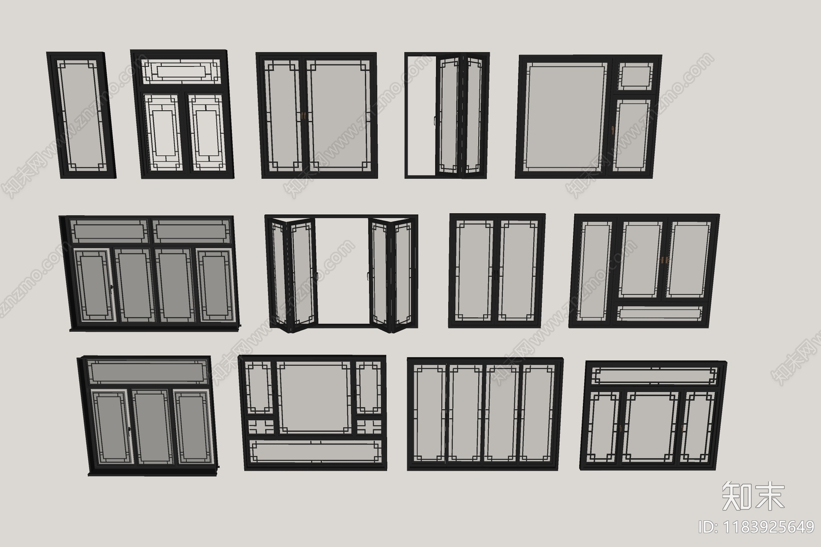 新中式中式窗户组合SU模型下载【ID:1183925649】