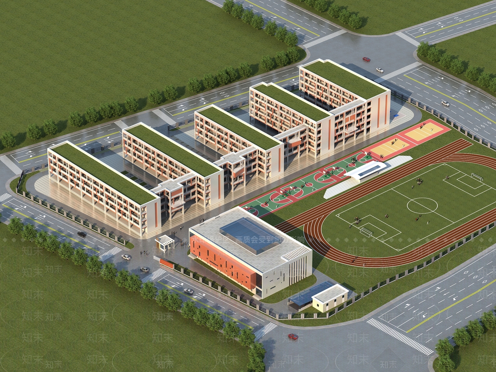 现代学校外观3D模型下载【ID:1183925569】