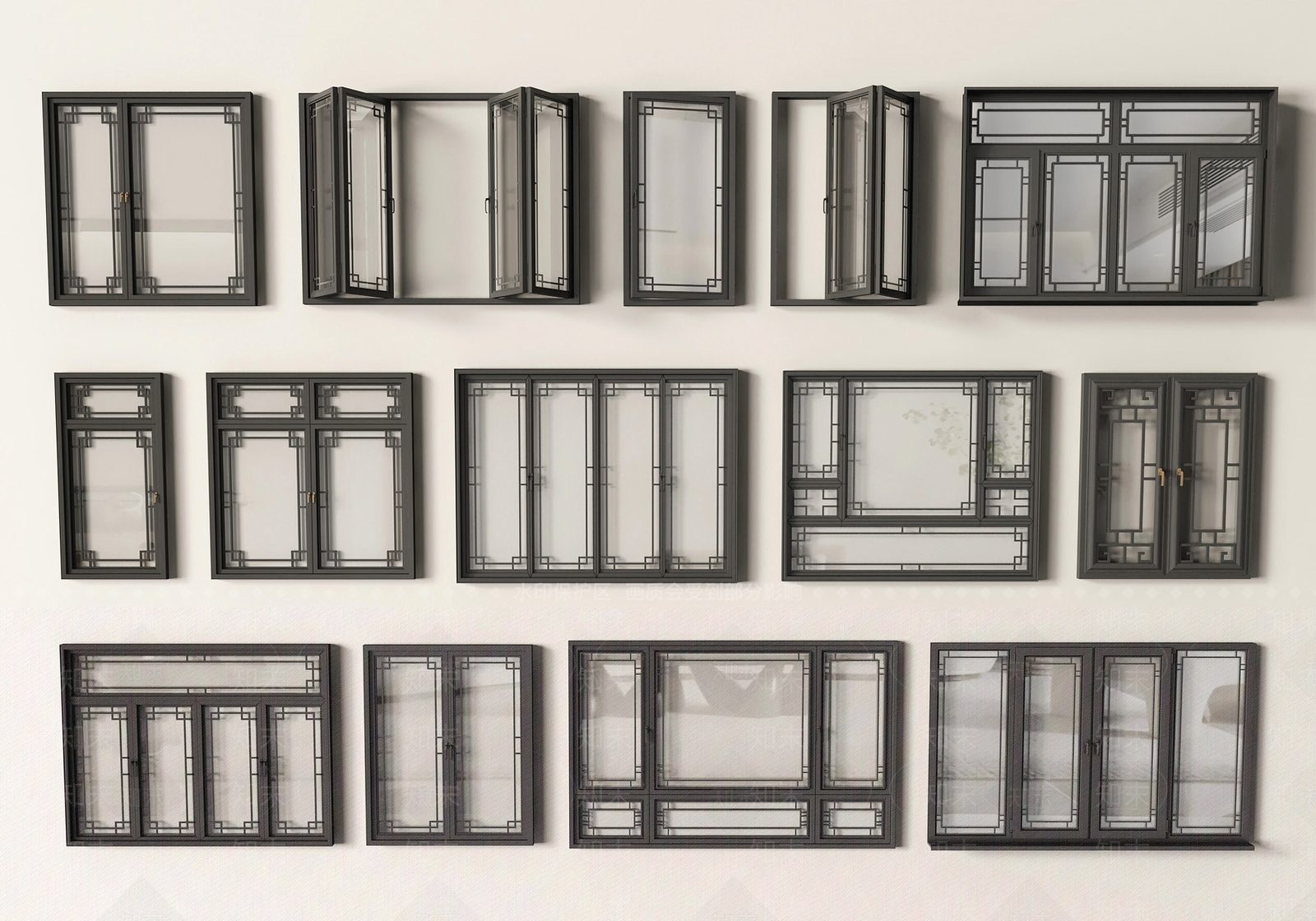 中式窗户组合SU模型下载【ID:1183925527】