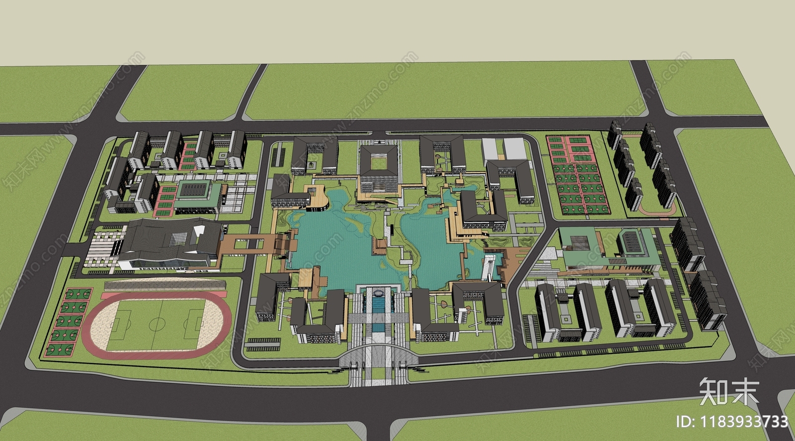 现代简约学校建筑SU模型下载【ID:1183933733】