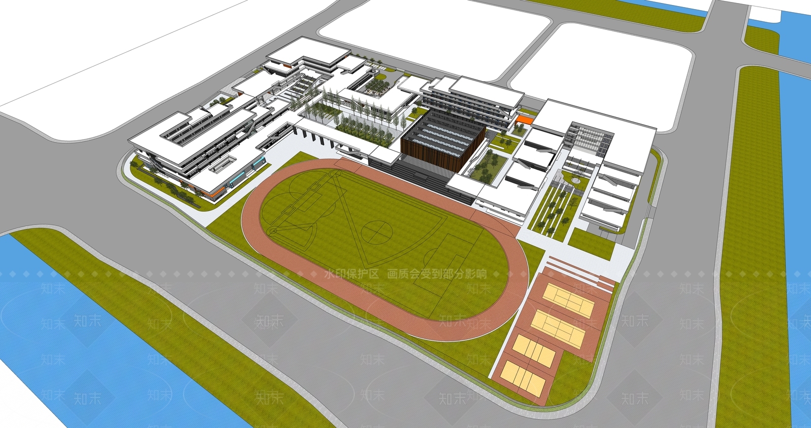 现代学校建筑SU模型下载【ID:1183936177】