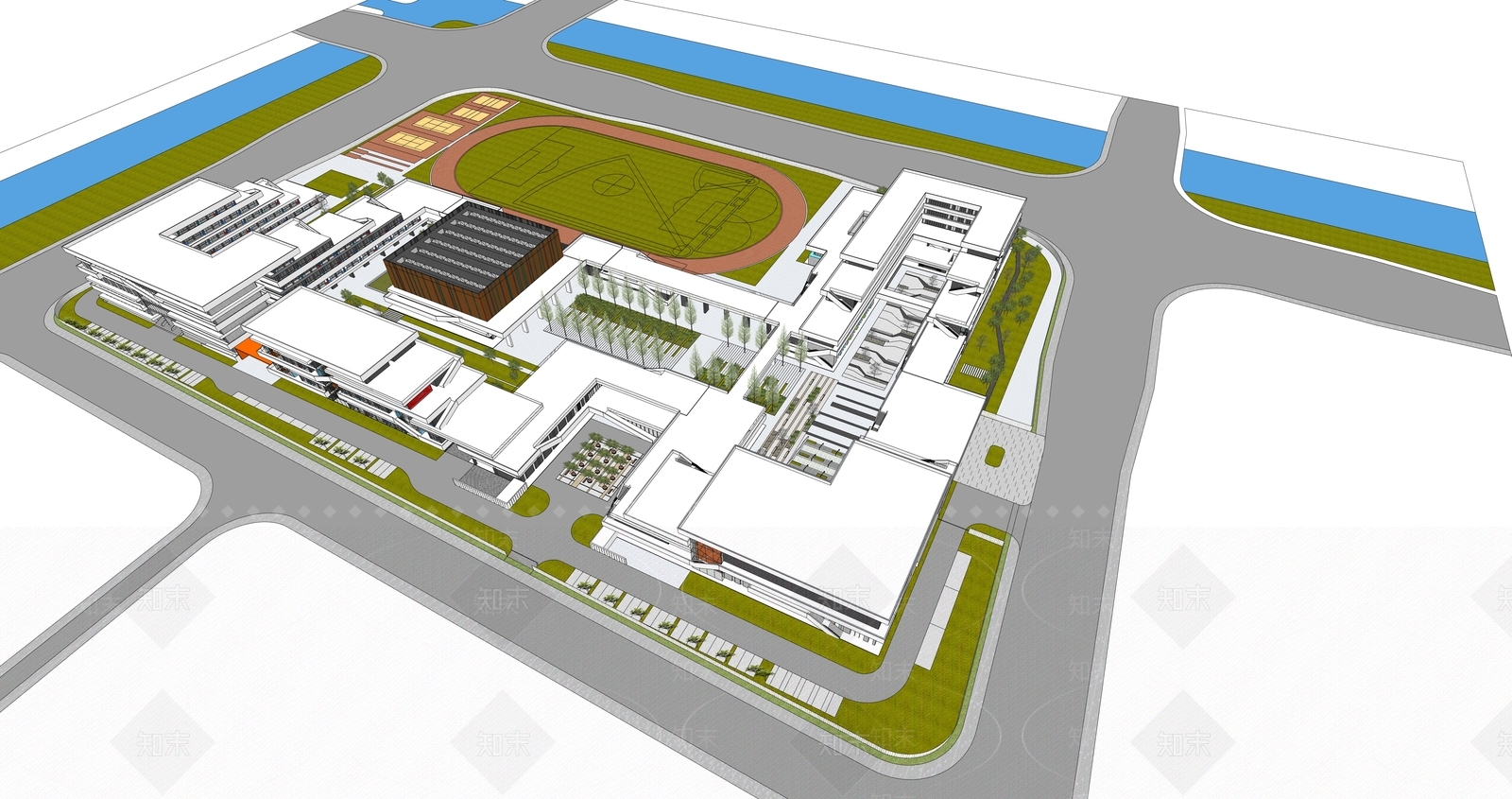 现代学校建筑SU模型下载【ID:1183936177】