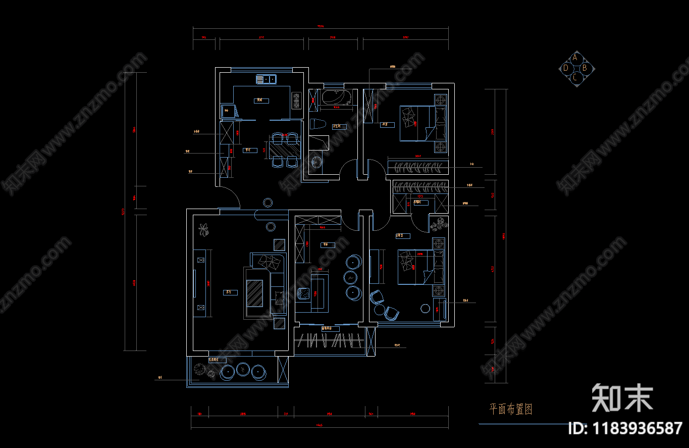 现代新中式住宅楼建筑cad施工图下载【ID:1183936587】