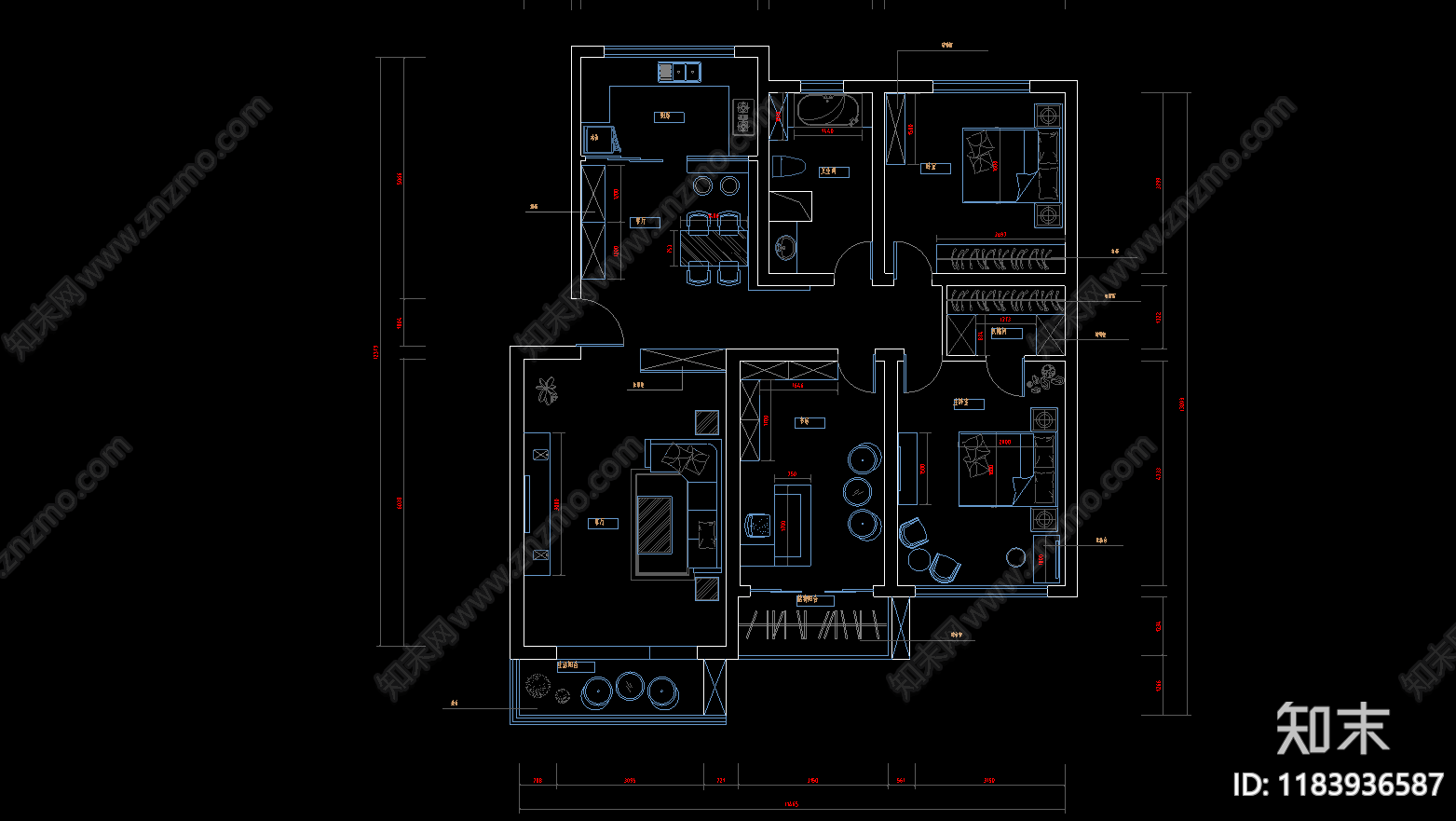 现代新中式住宅楼建筑cad施工图下载【ID:1183936587】