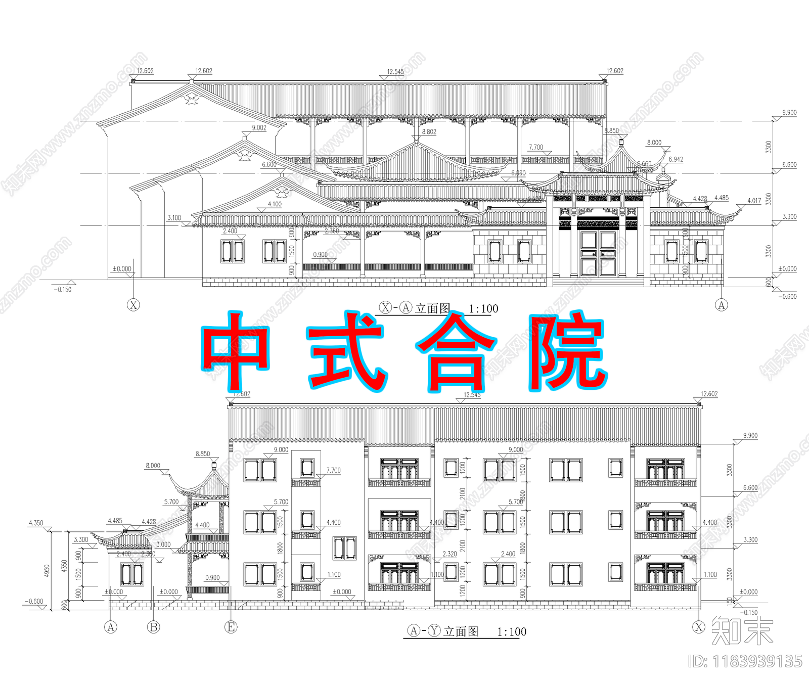 中式别墅建筑cad施工图下载【ID:1183939135】