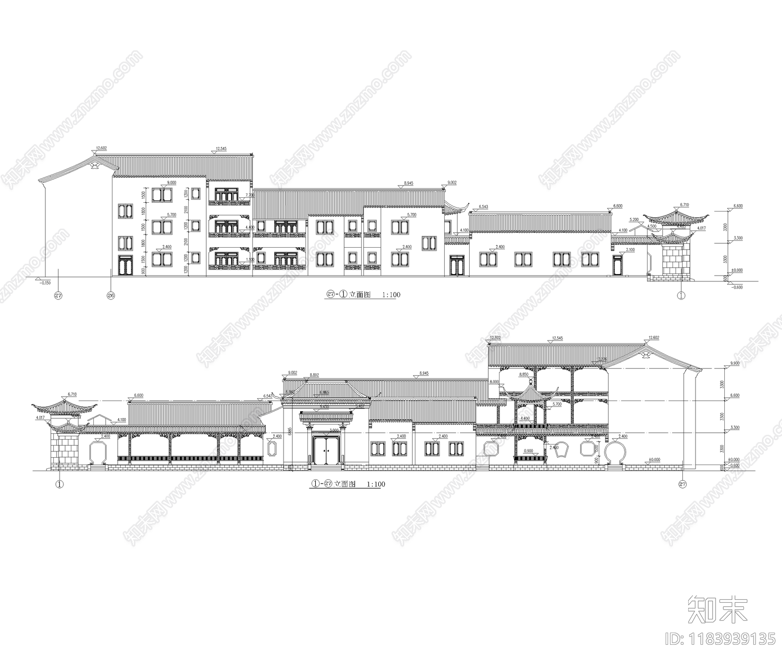 中式别墅建筑cad施工图下载【ID:1183939135】