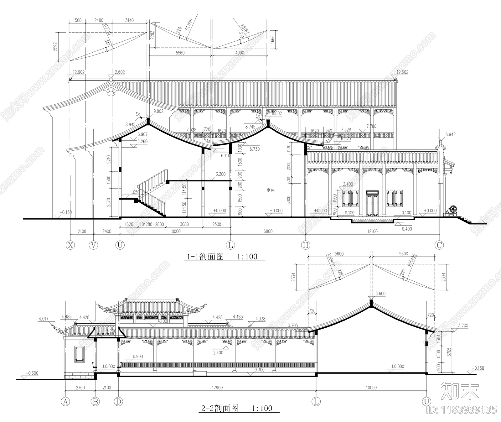 中式别墅建筑cad施工图下载【ID:1183939135】