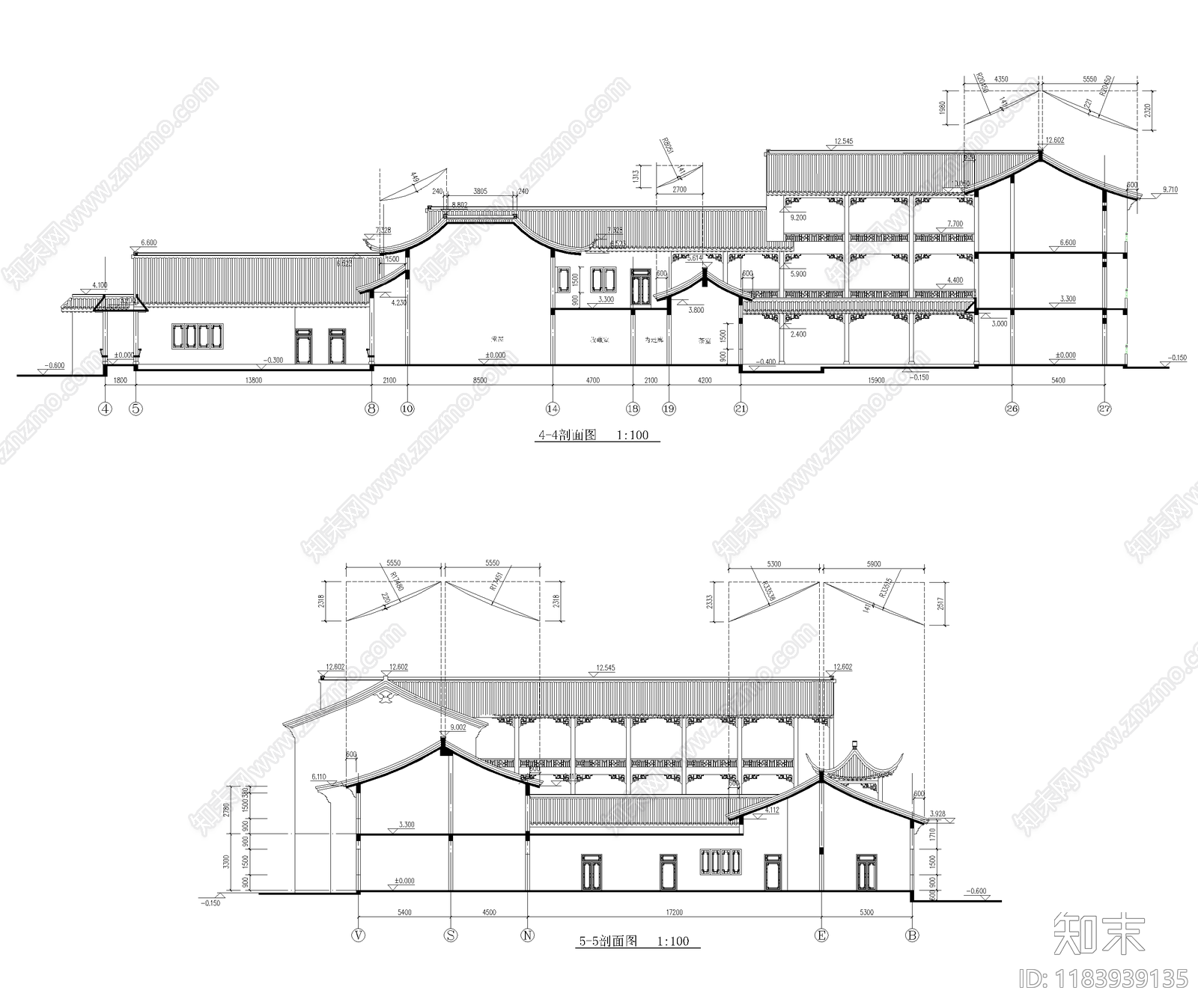 中式别墅建筑cad施工图下载【ID:1183939135】