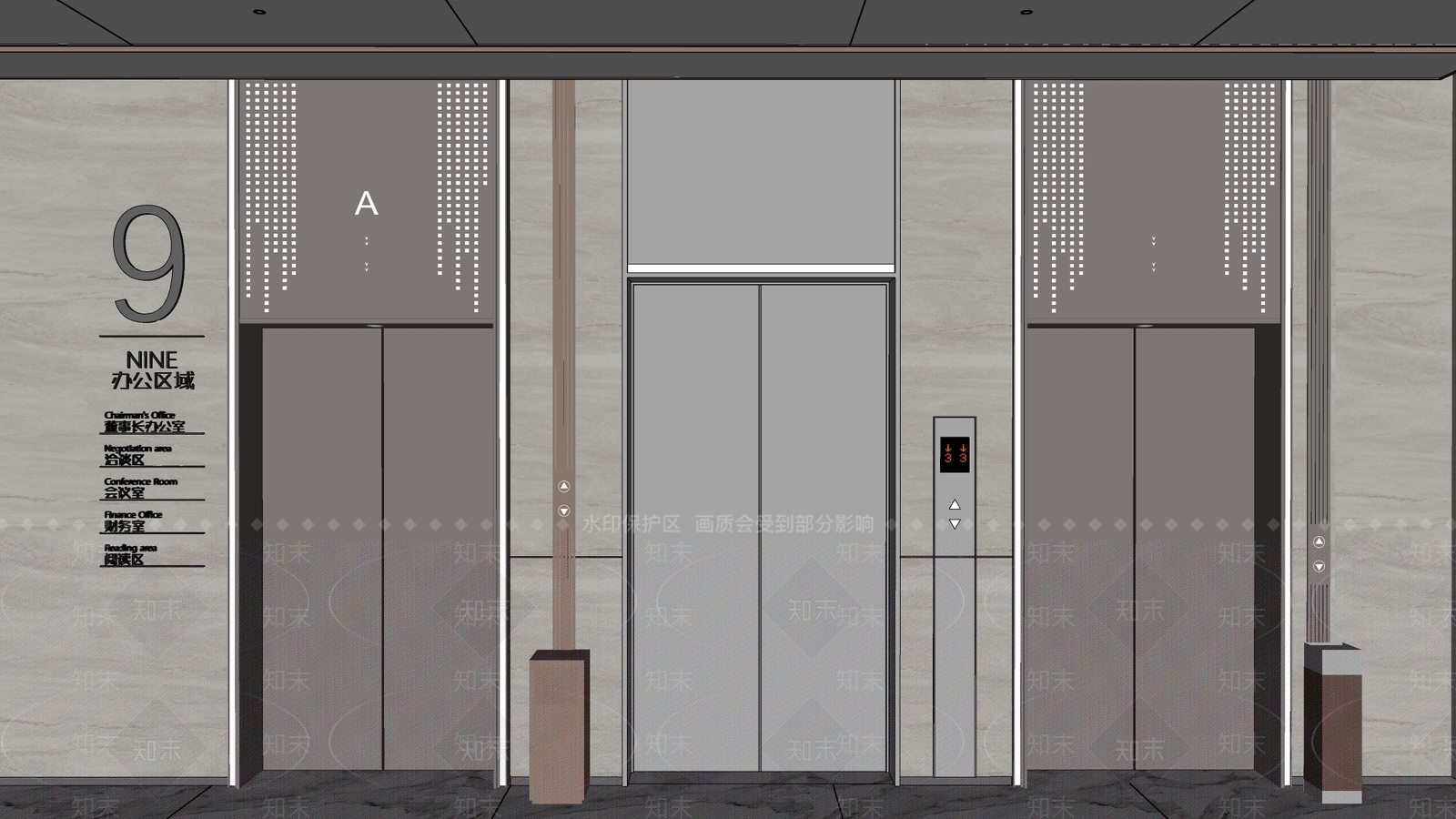 现代电梯厅SU模型下载【ID:1183939172】