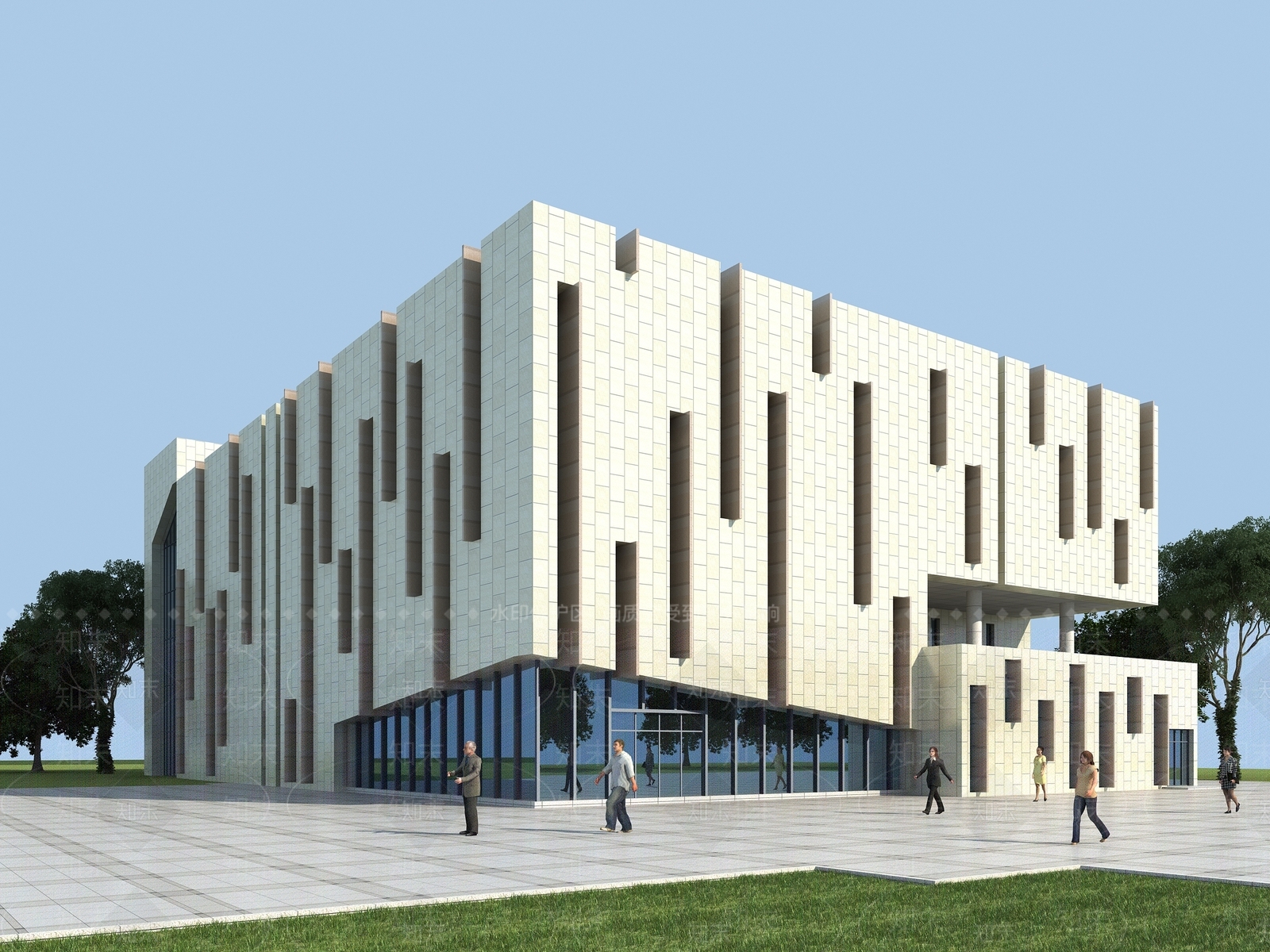 现代图书馆外观3D模型下载【ID:1183940492】