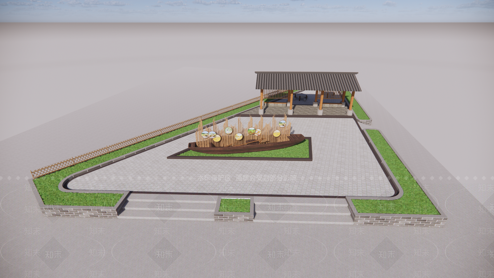 新中式乡村公园SU模型下载【ID:1184355334】