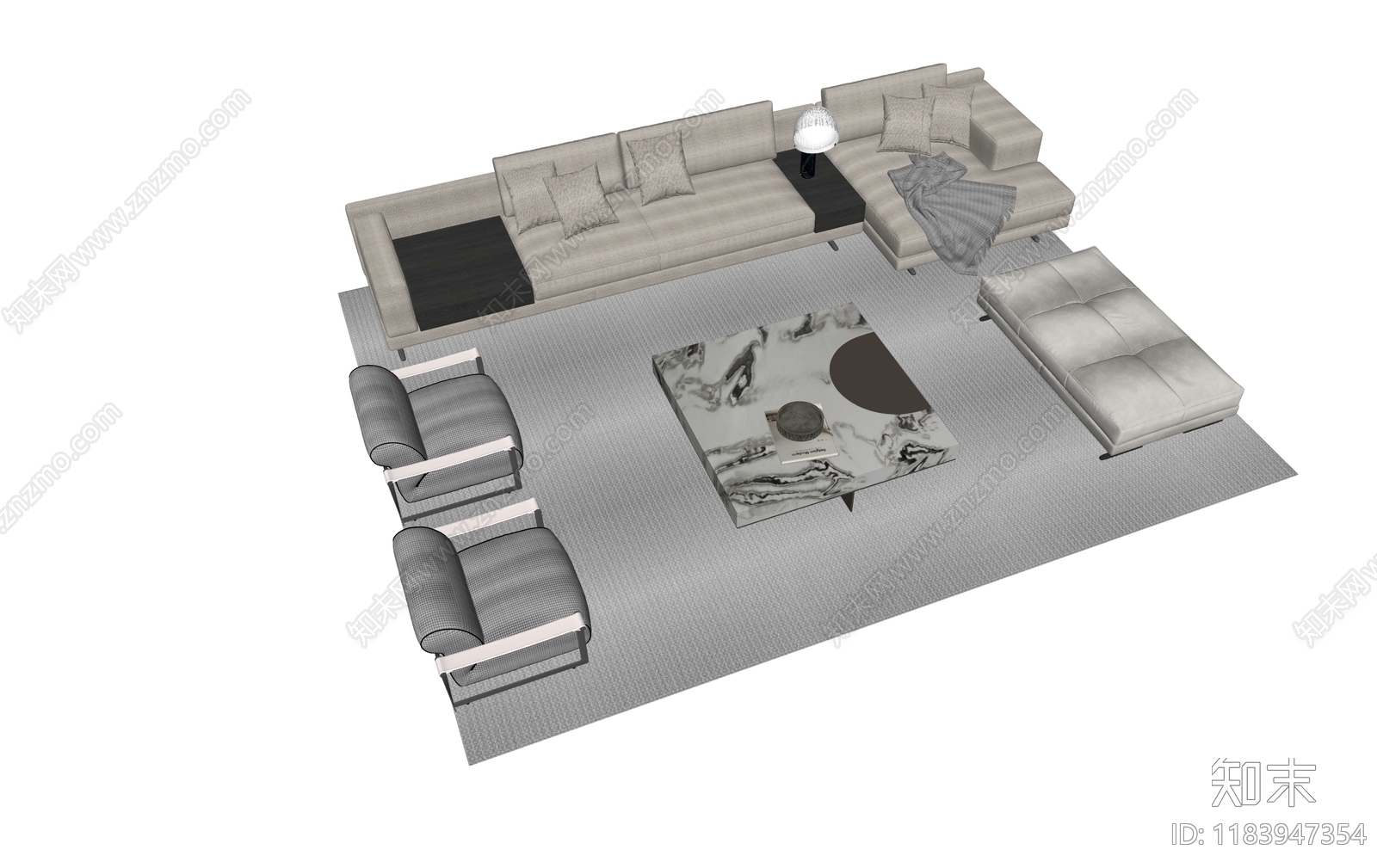 现代意式沙发组合SU模型下载【ID:1183947354】