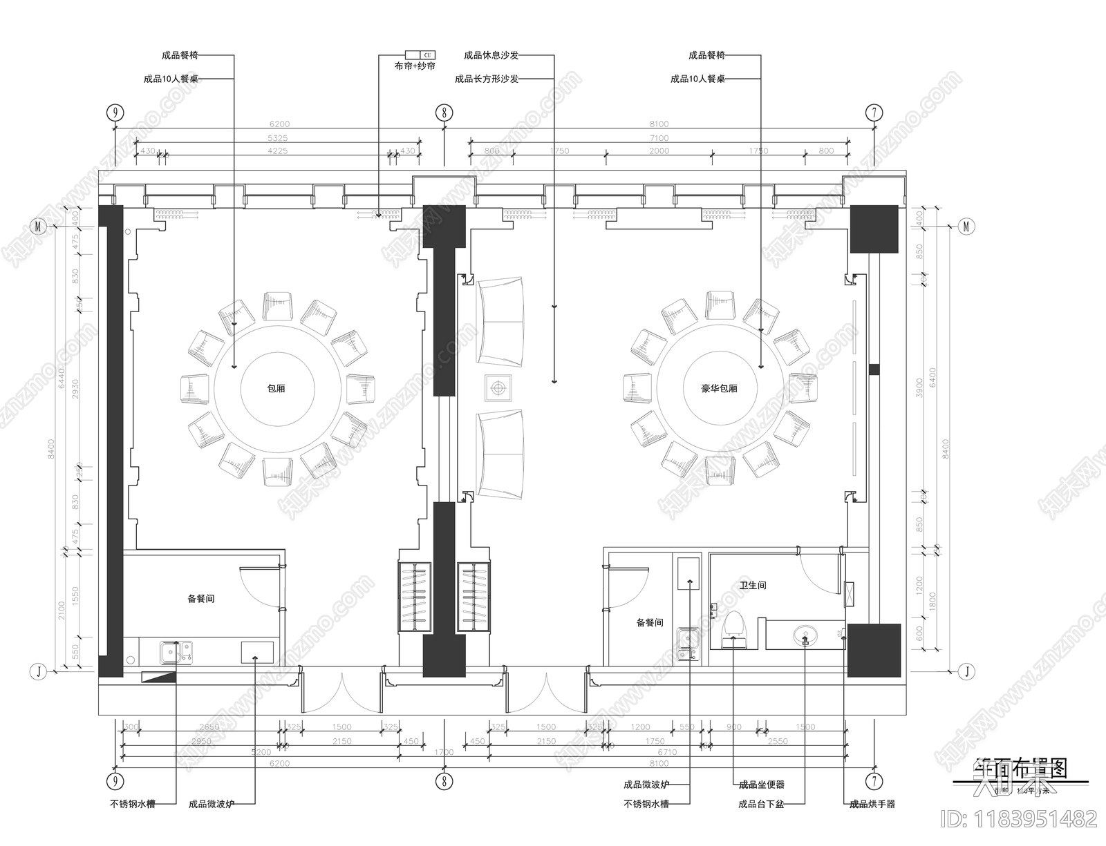 现代中餐厅施工图下载【ID:1183951482】