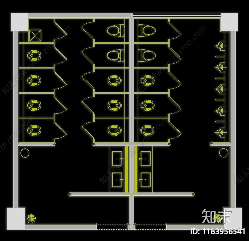 现代公共卫生间cad施工图下载【ID:1183956541】