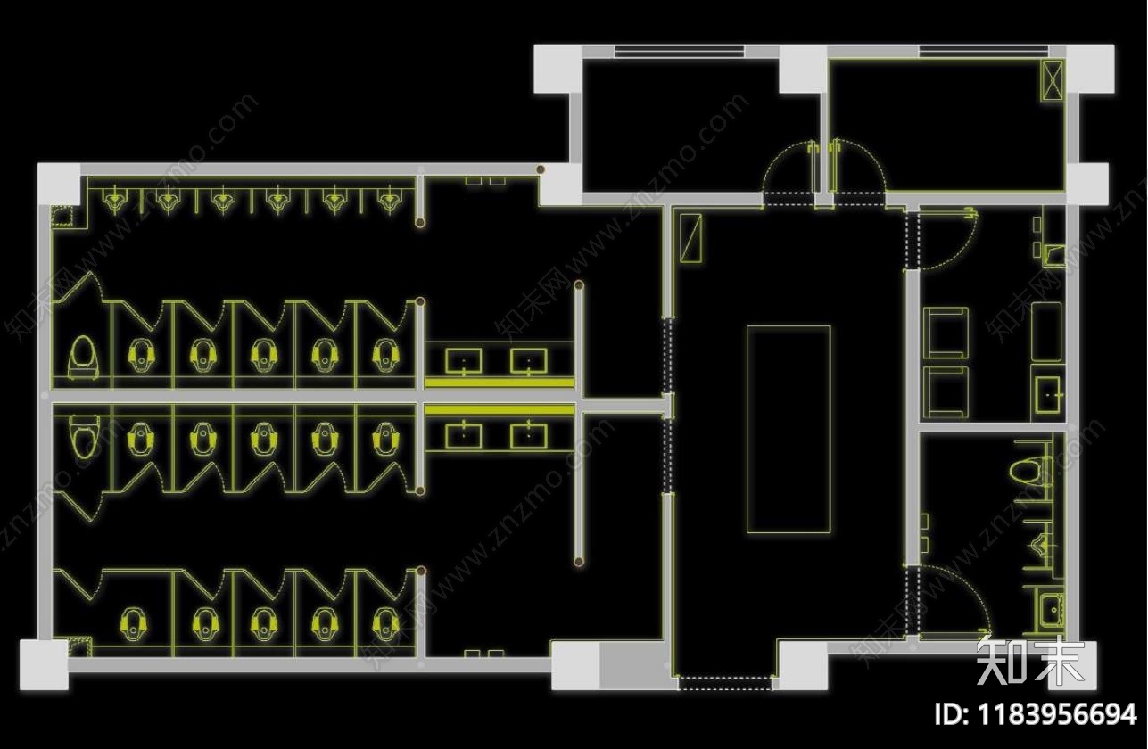 现代公共卫生间cad施工图下载【ID:1183956694】