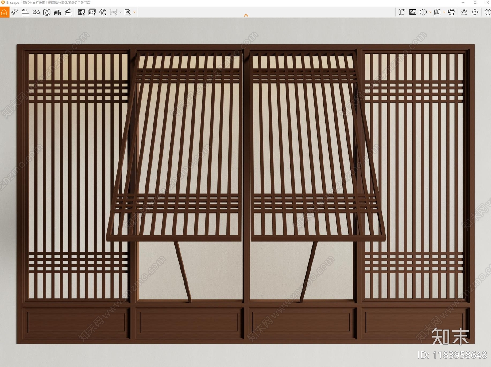 中式折叠窗SU模型下载【ID:1183958648】
