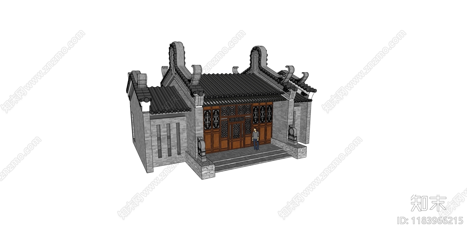 中式中古古建筑SU模型下载【ID:1183966215】