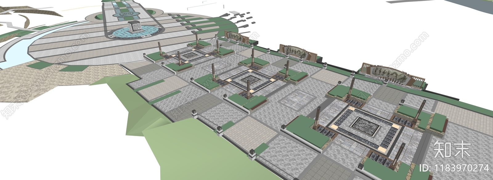 现代轻奢广场景观SU模型下载【ID:1183970274】