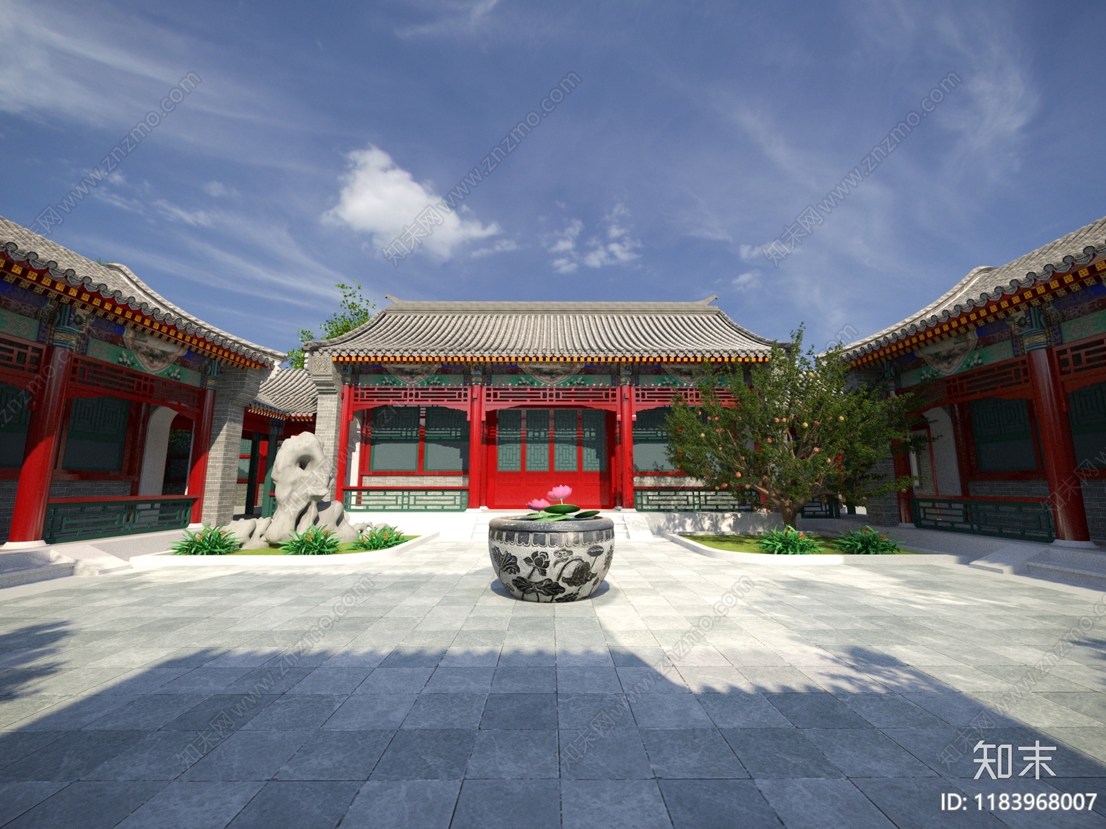 中式四合院3D模型下载【ID:1183968007】