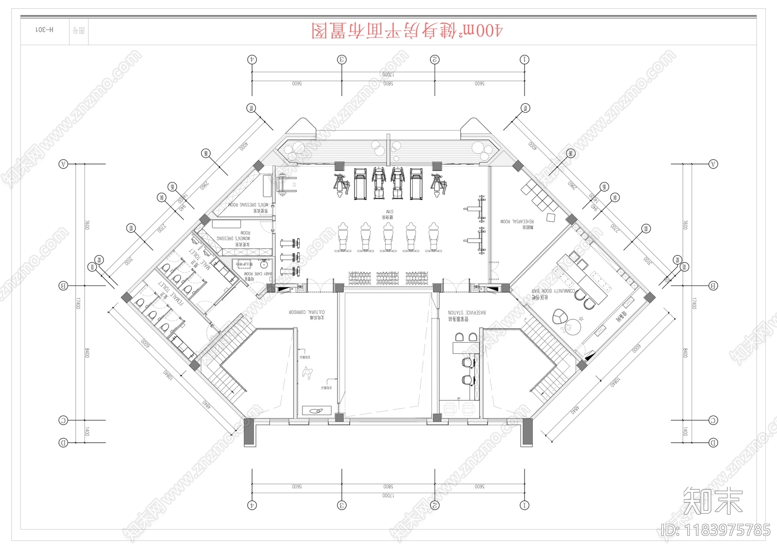 现代健身房cad施工图下载【ID:1183975785】