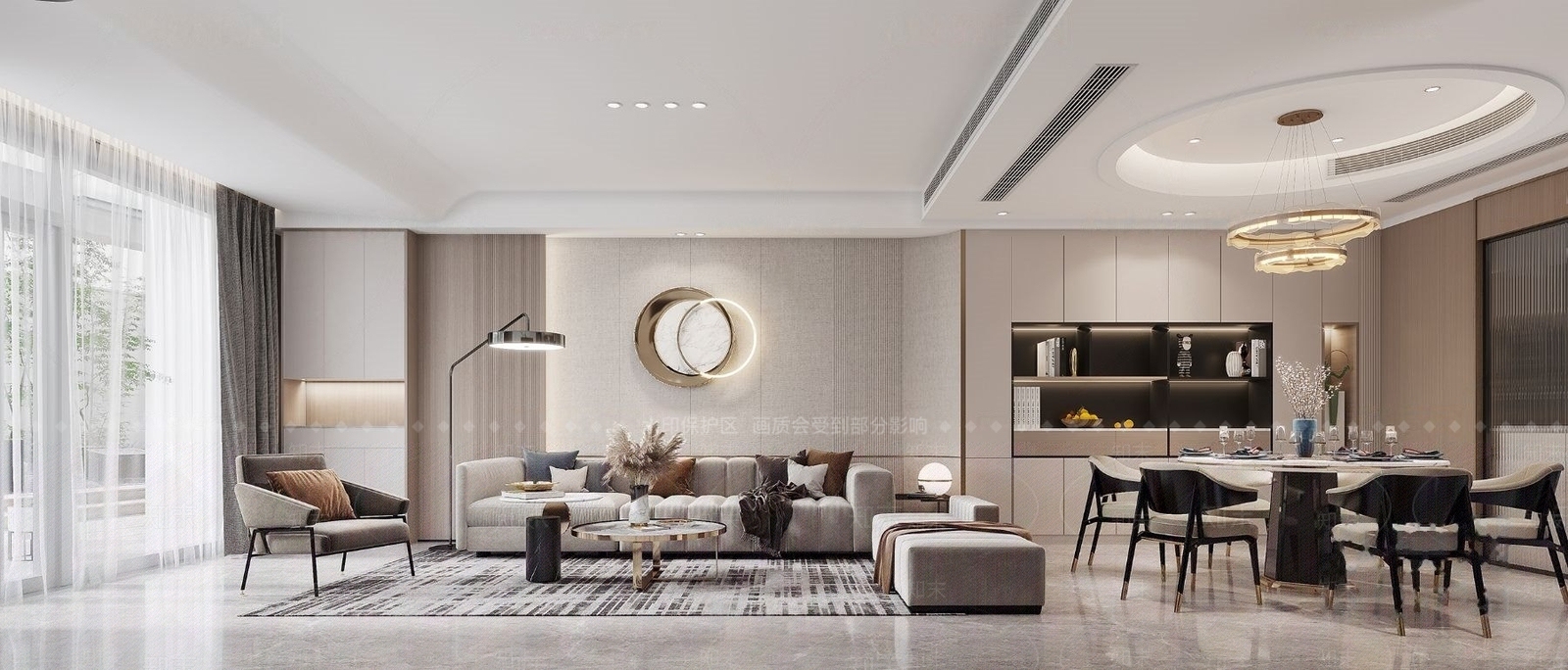 现代轻奢复式客厅餐厅3D模型下载【ID:1183982438】