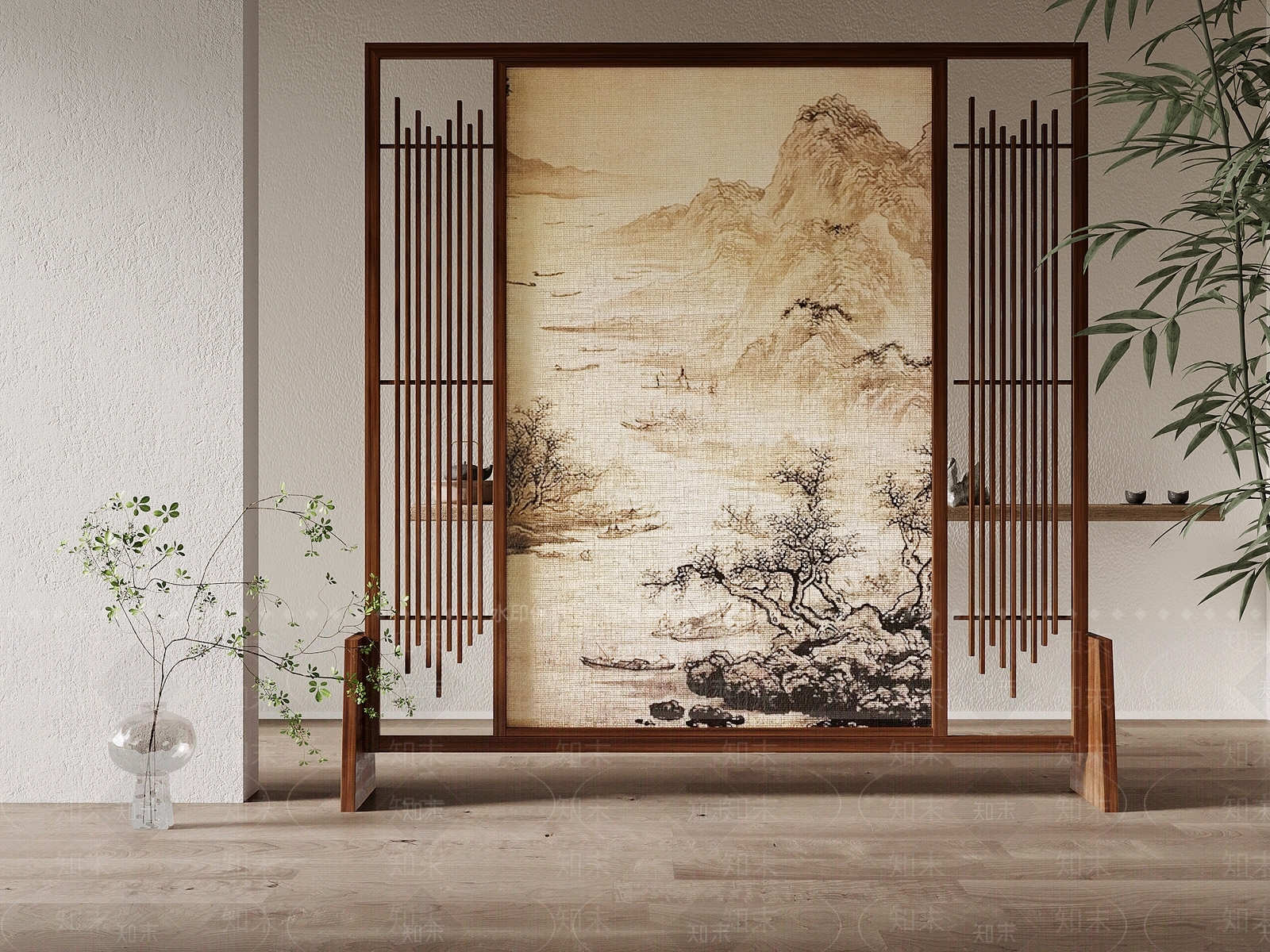 新中式屏风SU模型下载【ID:1183989673】