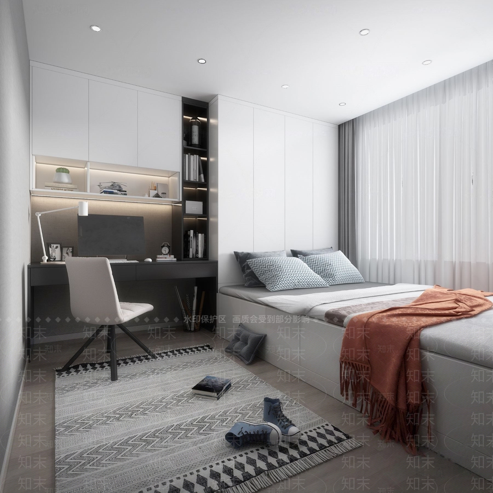 现代榻榻米卧室3D模型下载【ID:1183990725】