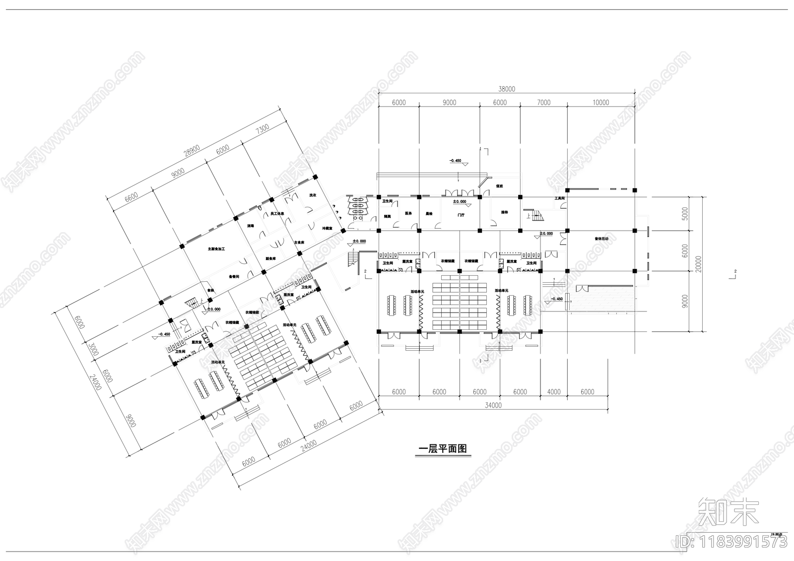 现代幼儿园建筑cad施工图下载【ID:1183991573】