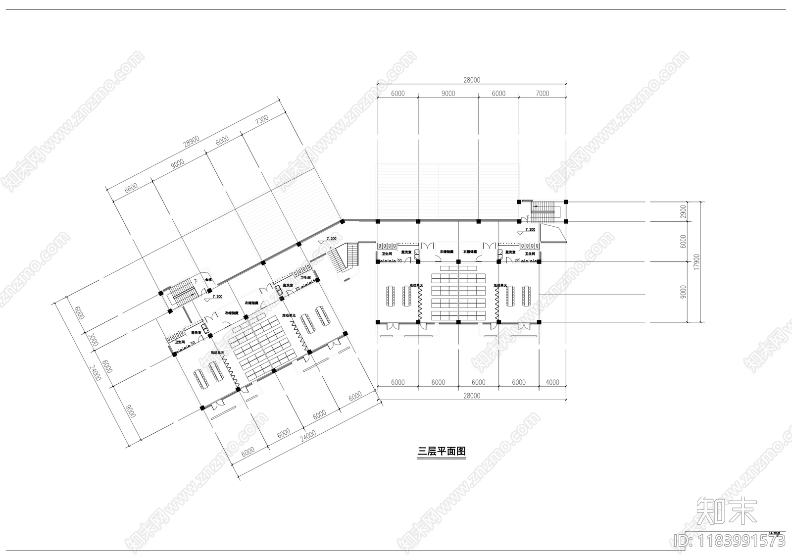 现代幼儿园建筑cad施工图下载【ID:1183991573】