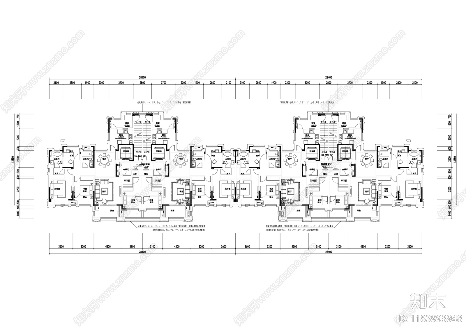 现代住宅楼建筑cad施工图下载【ID:1183993948】