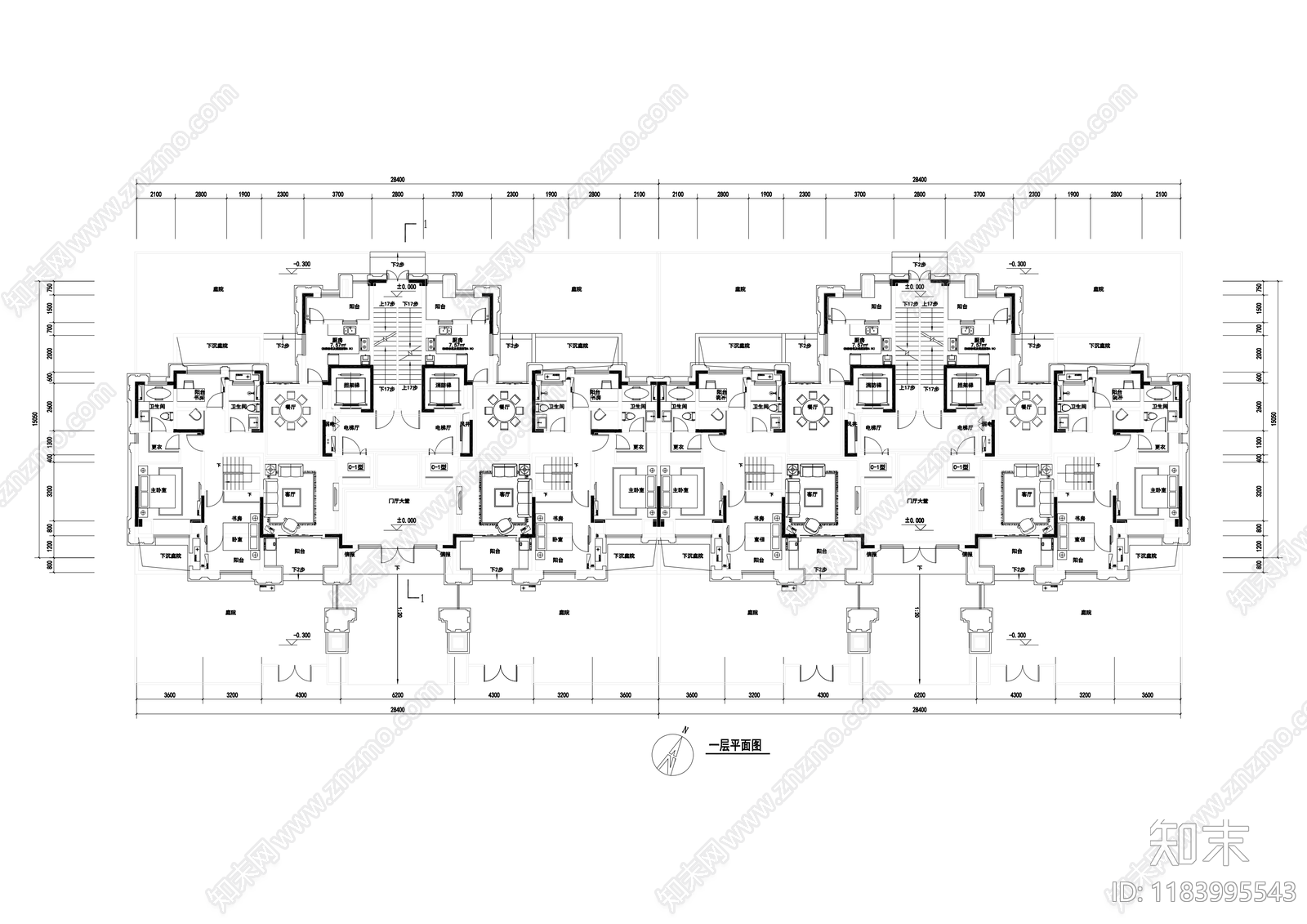 现代住宅楼建筑cad施工图下载【ID:1183995543】
