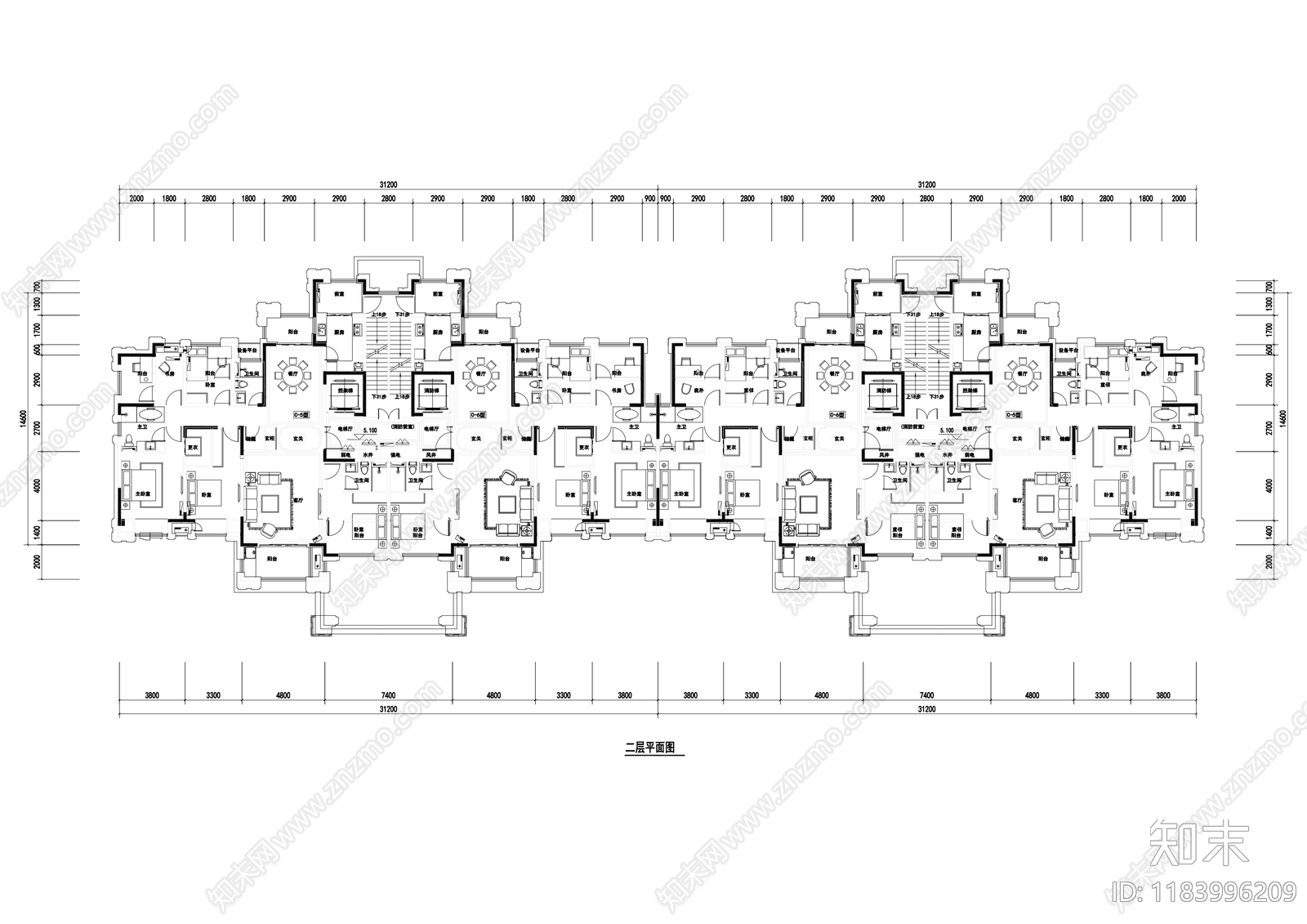 现代住宅楼建筑cad施工图下载【ID:1183996209】