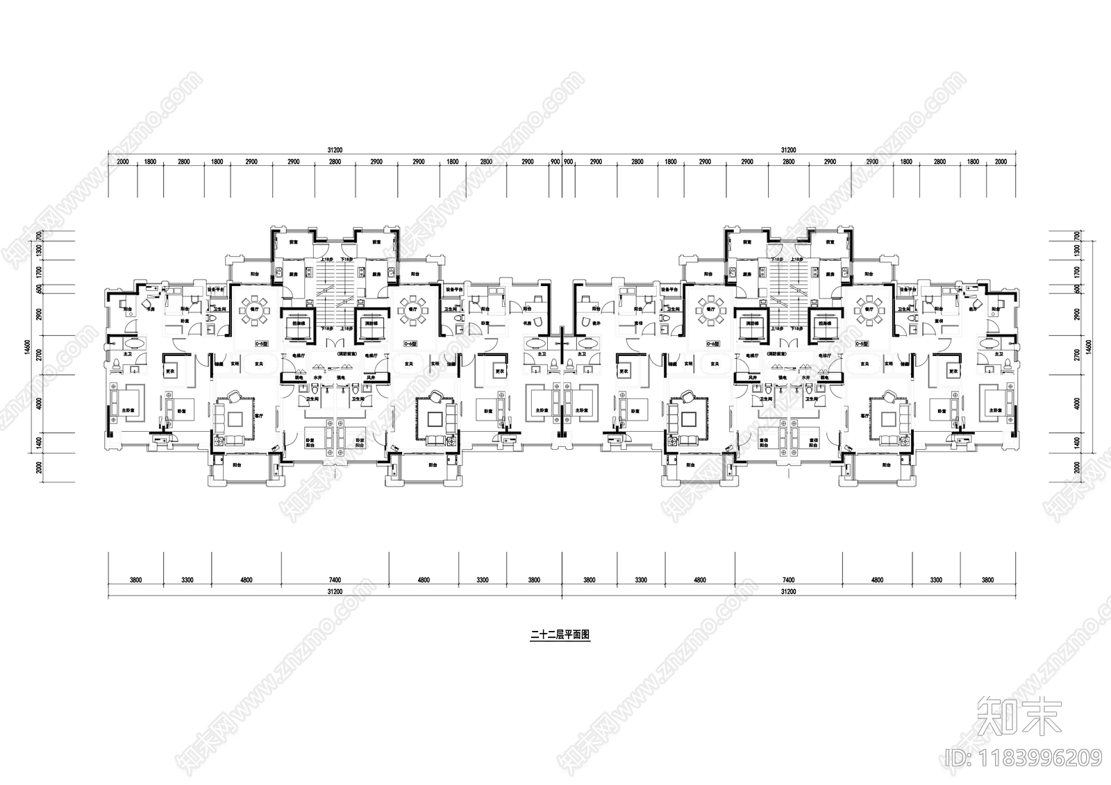 现代住宅楼建筑cad施工图下载【ID:1183996209】