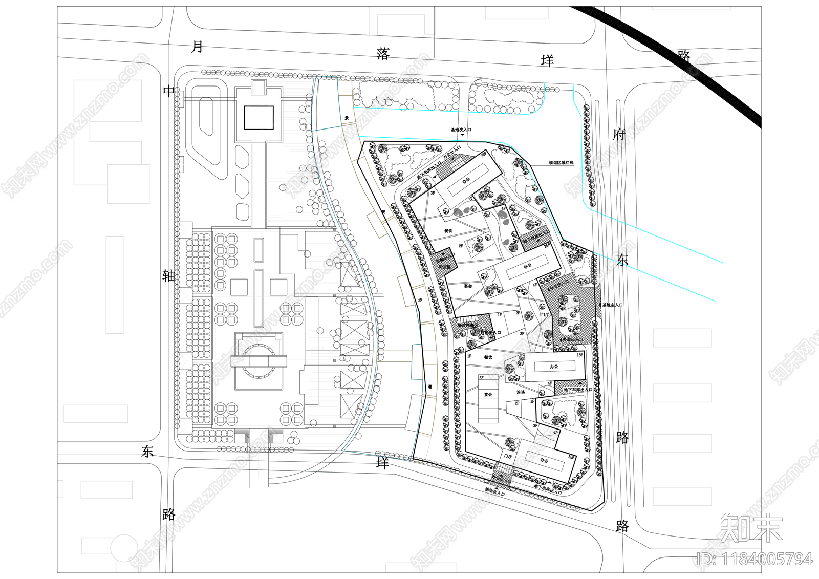 现代产业园建筑cad施工图下载【ID:1184005794】