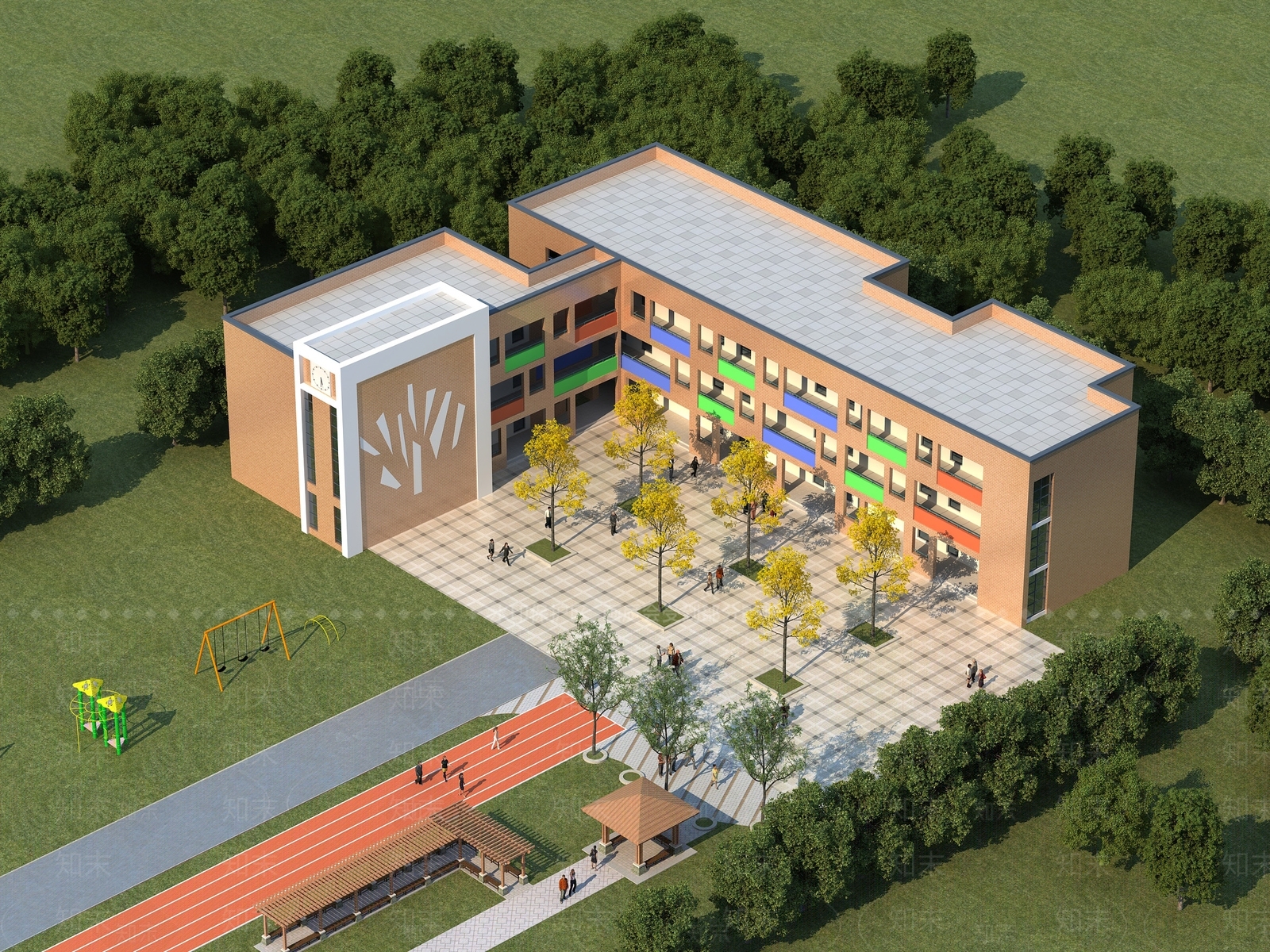 现代学校外观3D模型下载【ID:1184007361】