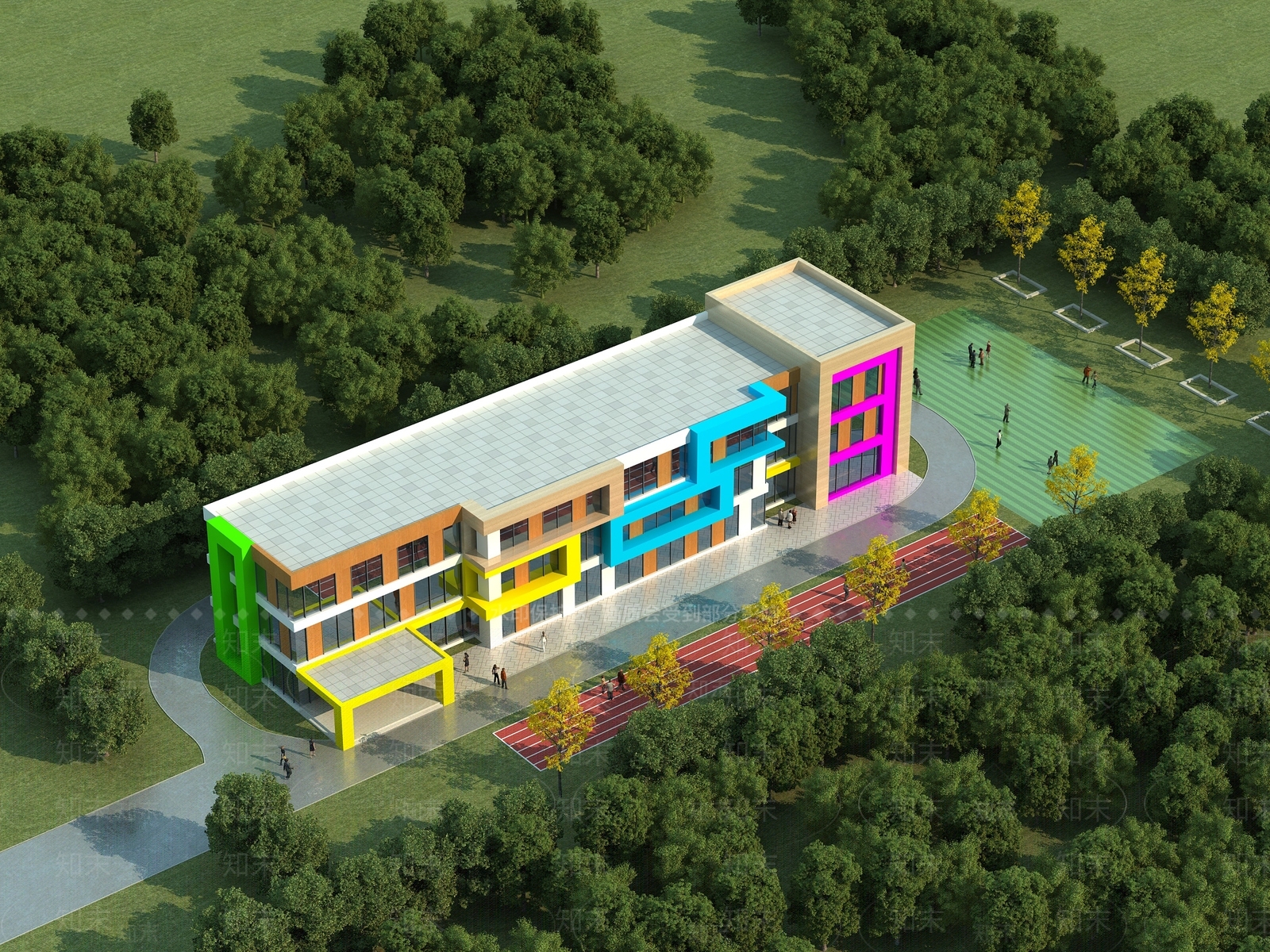 现代学校外观3D模型下载【ID:1184007405】