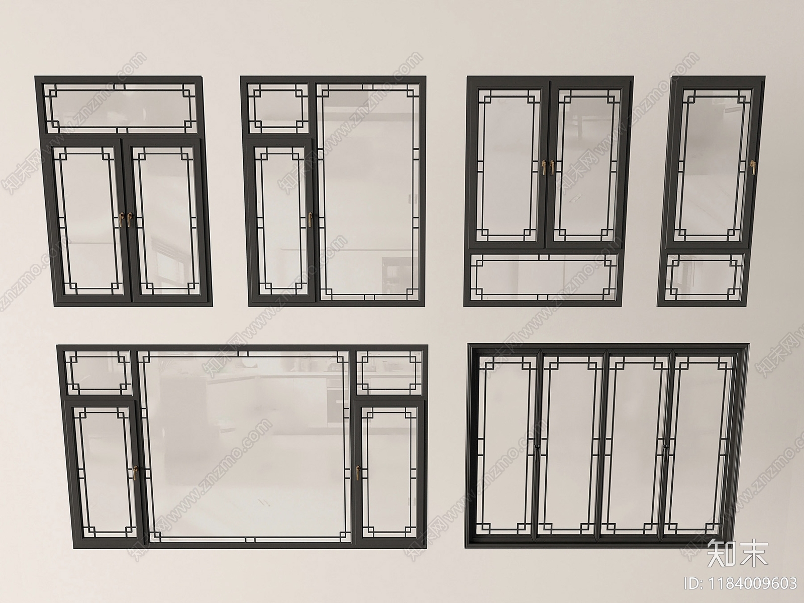 中式窗户组合SU模型下载【ID:1184009603】