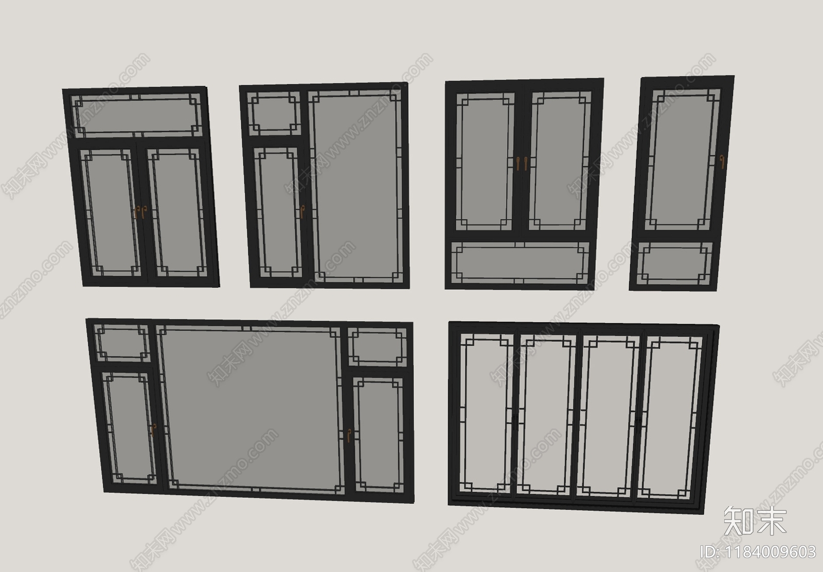 中式窗户组合SU模型下载【ID:1184009603】