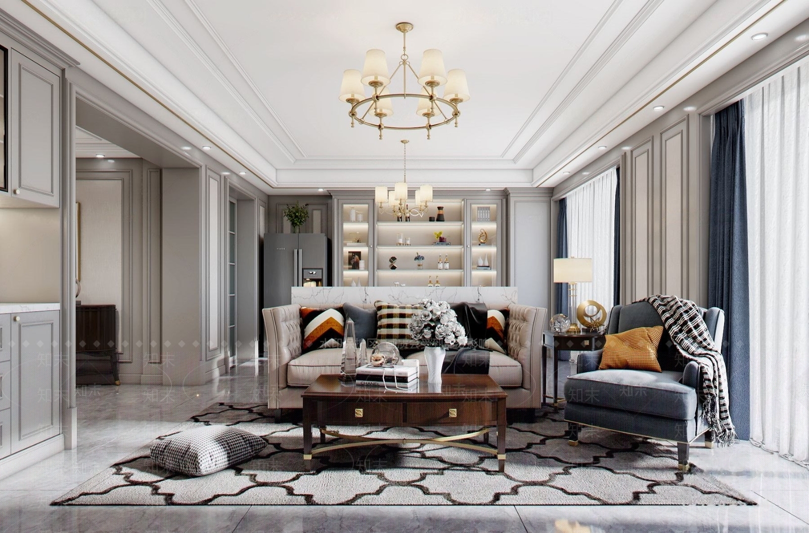 美式客厅餐厅3D模型下载【ID:1184012186】