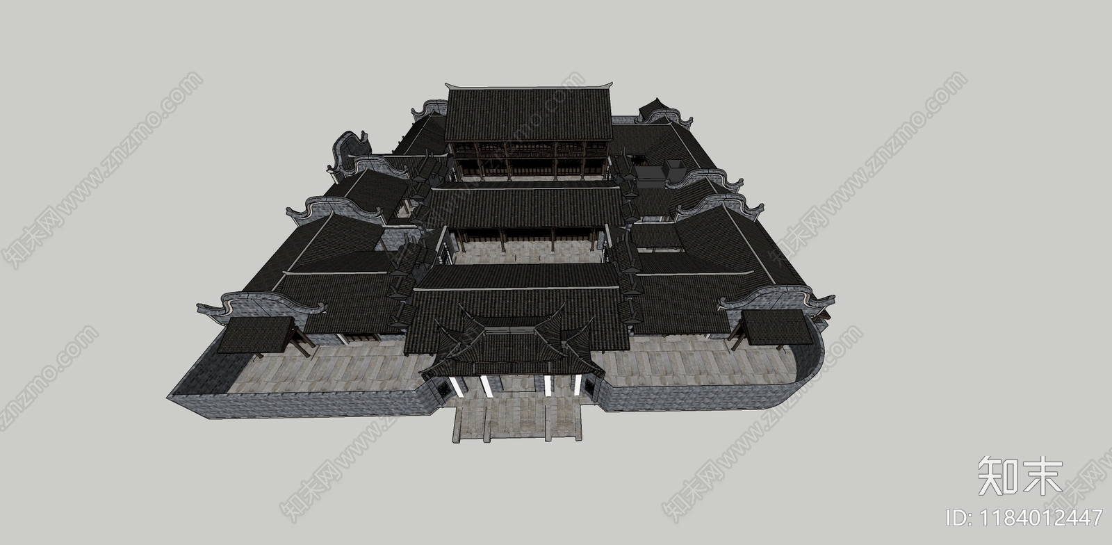 新中式古建筑SU模型下载【ID:1184012447】