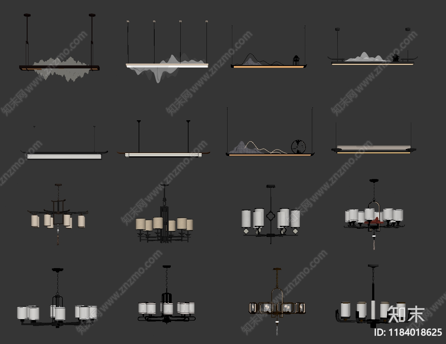 新中式吊灯SU模型下载【ID:1184018625】