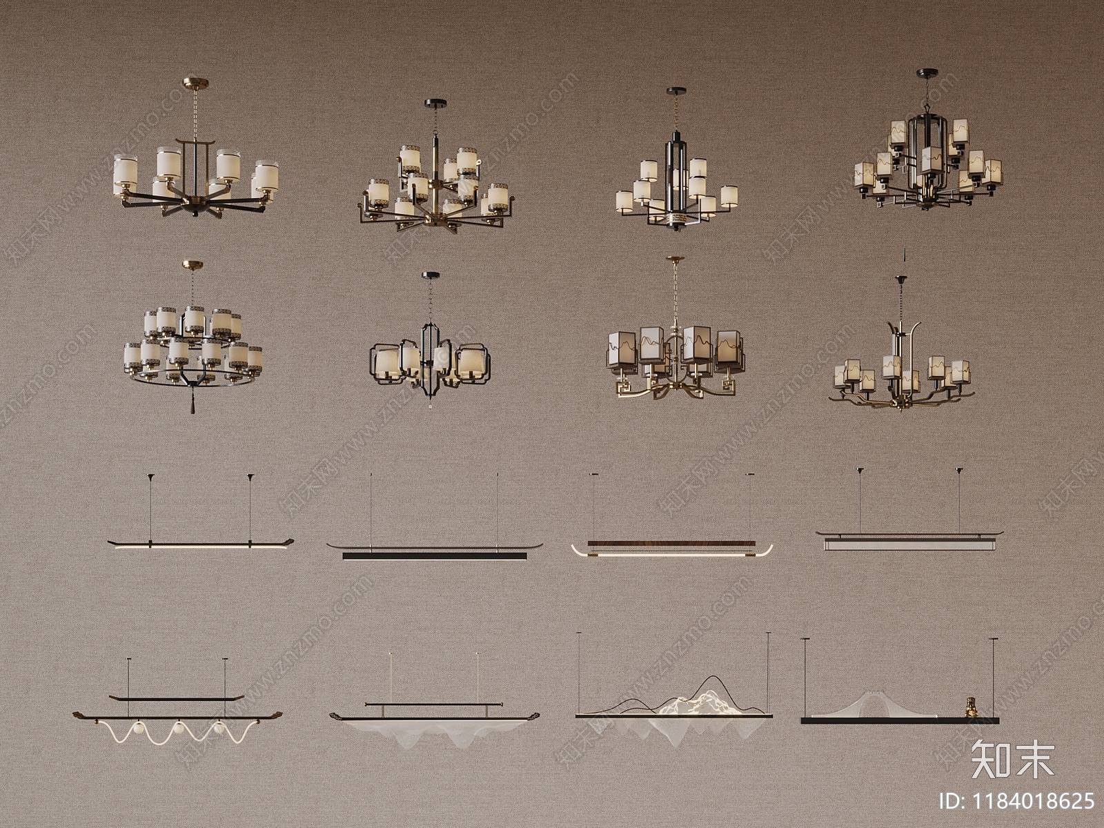 新中式吊灯SU模型下载【ID:1184018625】