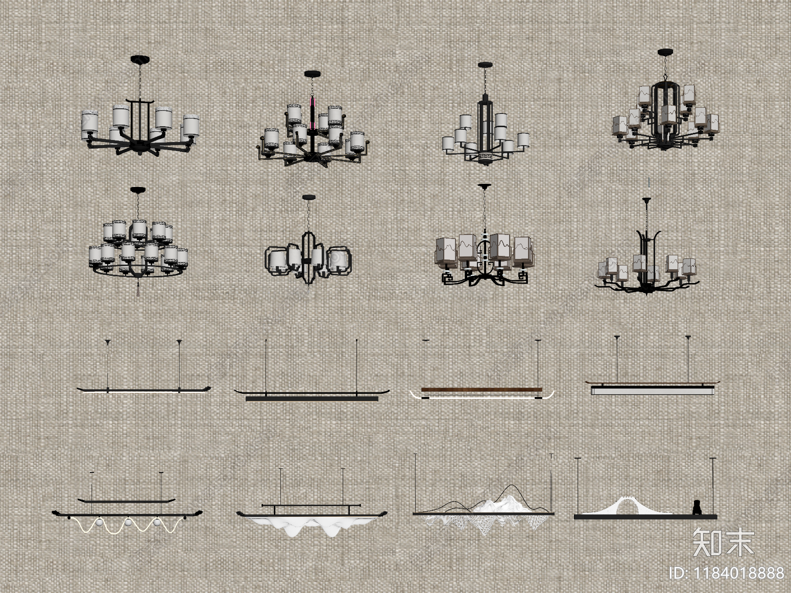 新中式吊灯SU模型下载【ID:1184018888】